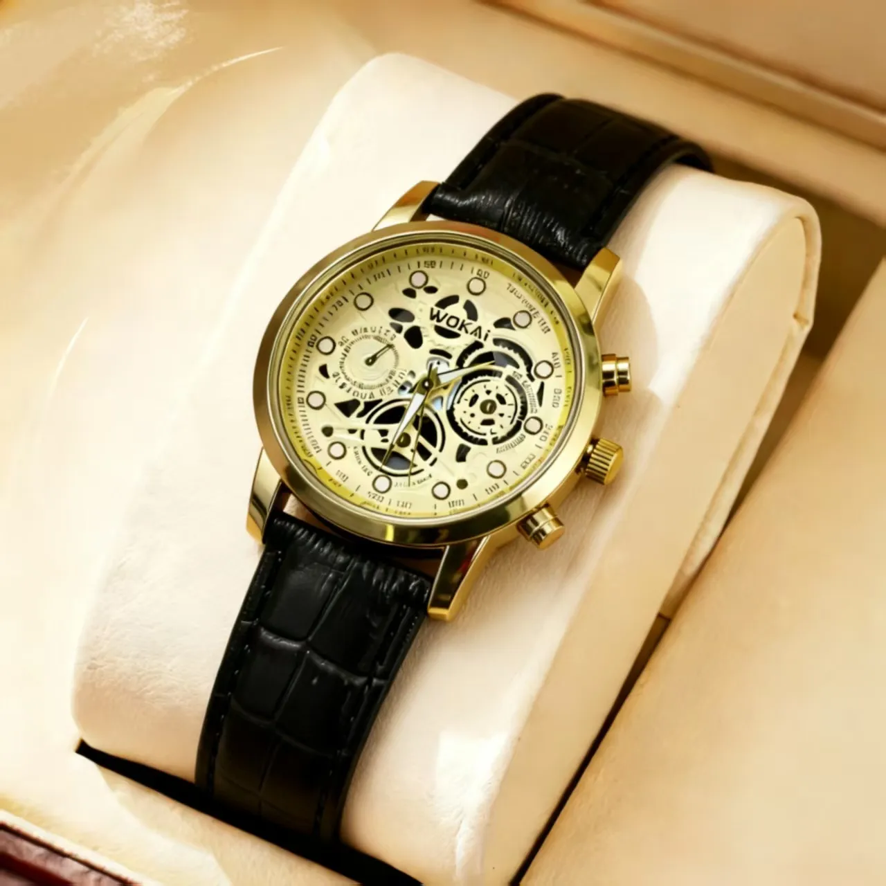 Men's Business Casual Quartz Watch with Leather Strap - 2025 New Wokai Sports Wristwatch for Wholesale thumbnail 6