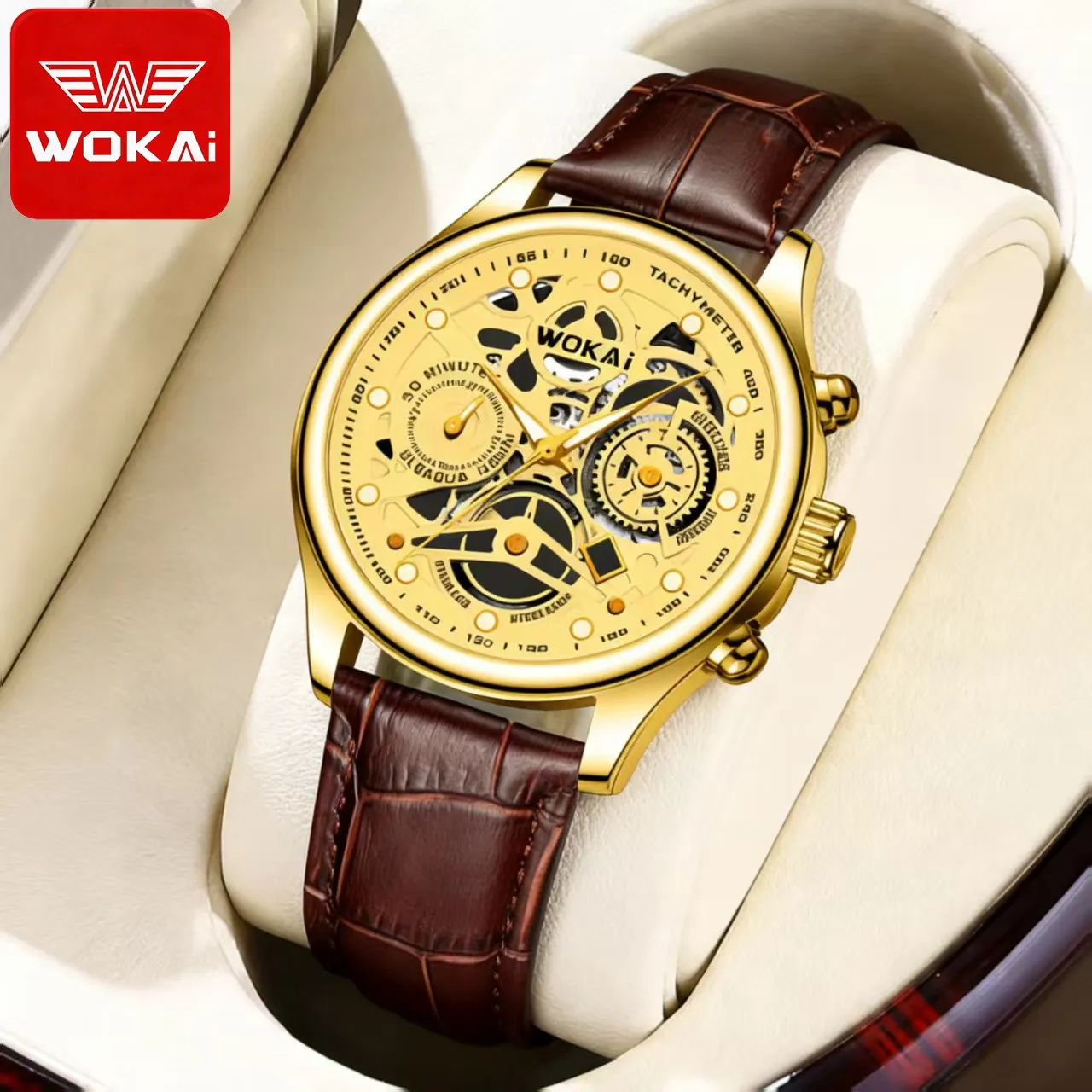 Men's Business Casual Quartz Watch with Leather Strap - 2025 New Wokai Sports Wristwatch for Wholesale thumbnail 1