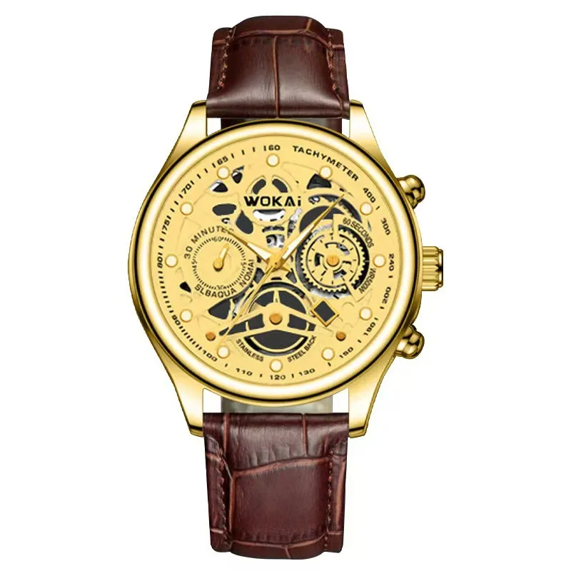 Men's Business Casual Quartz Watch with Leather Strap - 2025 New Wokai Sports Wristwatch for Wholesale thumbnail 5