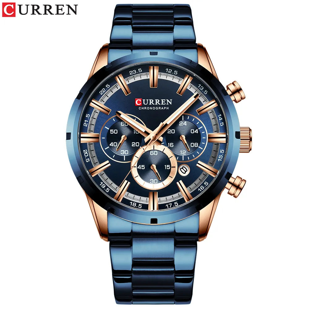 CURREN 8355 Men's Multifunctional Quartz Watch - Waterproof Calendar Wristwatch for Business, Casual Wear - Stainless Steel Band, Round Dial thumbnail 1