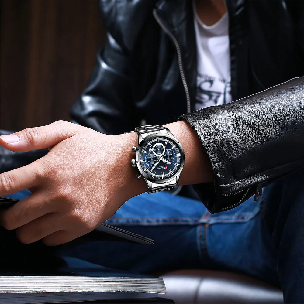 CURREN 8355 Men's Multifunctional Quartz Watch - Waterproof Calendar Wristwatch for Business, Casual Wear - Stainless Steel Band, Round Dial showcase 15