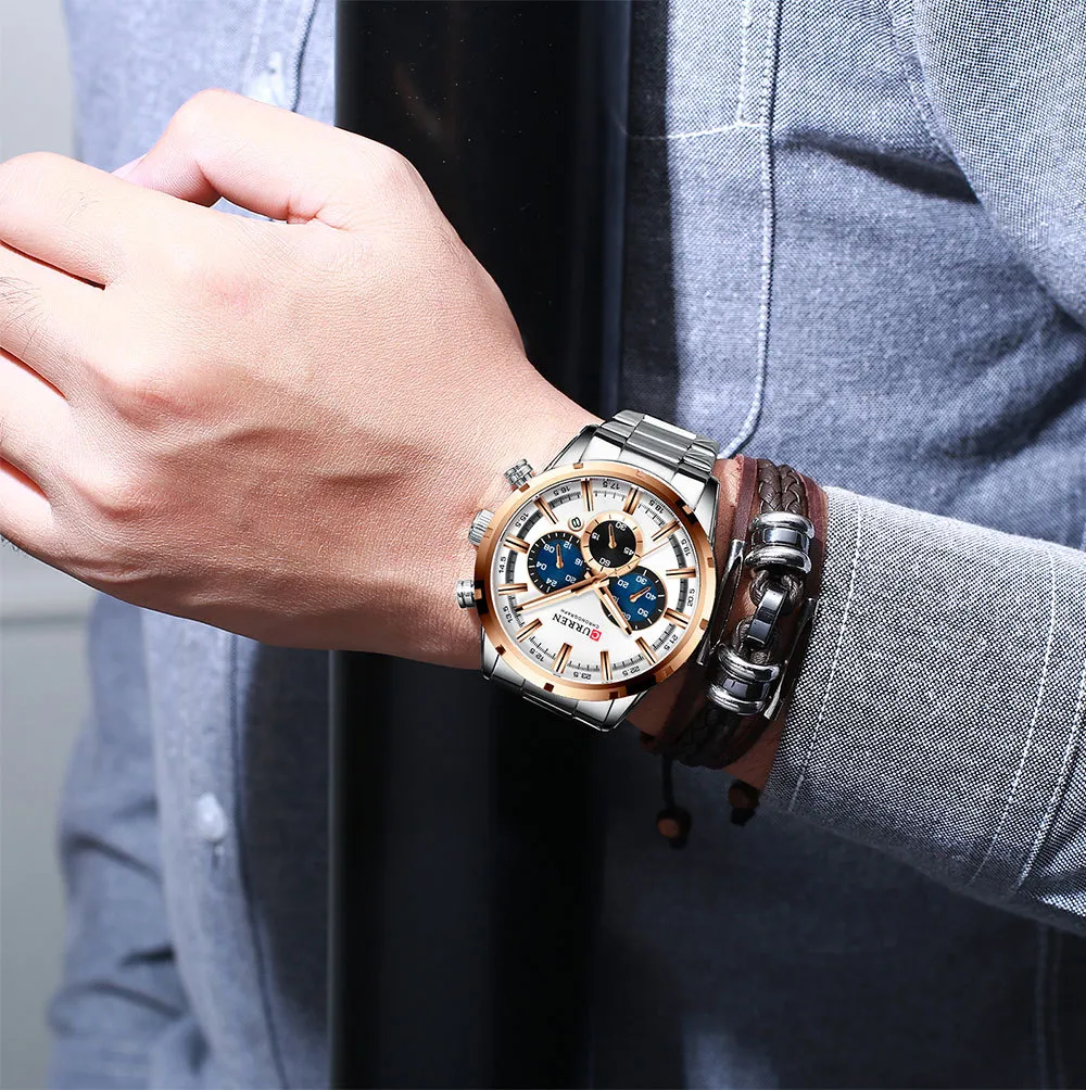 CURREN 8355 Men's Multifunctional Quartz Watch - Waterproof Calendar Wristwatch for Business, Casual Wear - Stainless Steel Band, Round Dial showcase 17