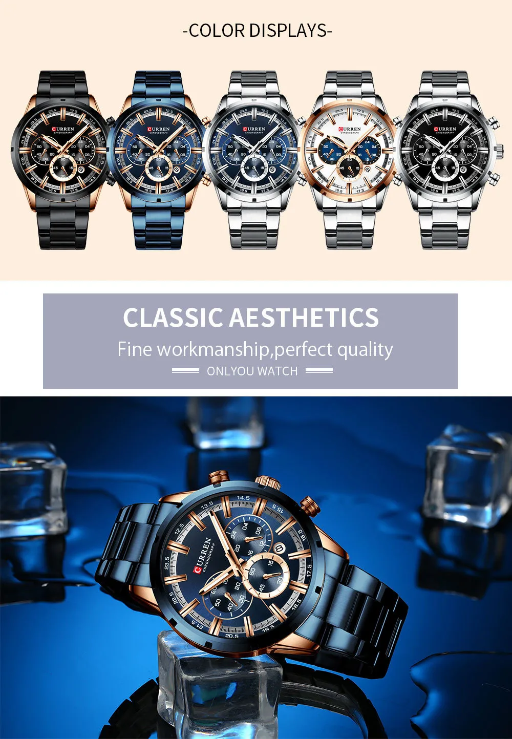 CURREN 8355 Men's Multifunctional Quartz Watch - Waterproof Calendar Wristwatch for Business, Casual Wear - Stainless Steel Band, Round Dial showcase 4