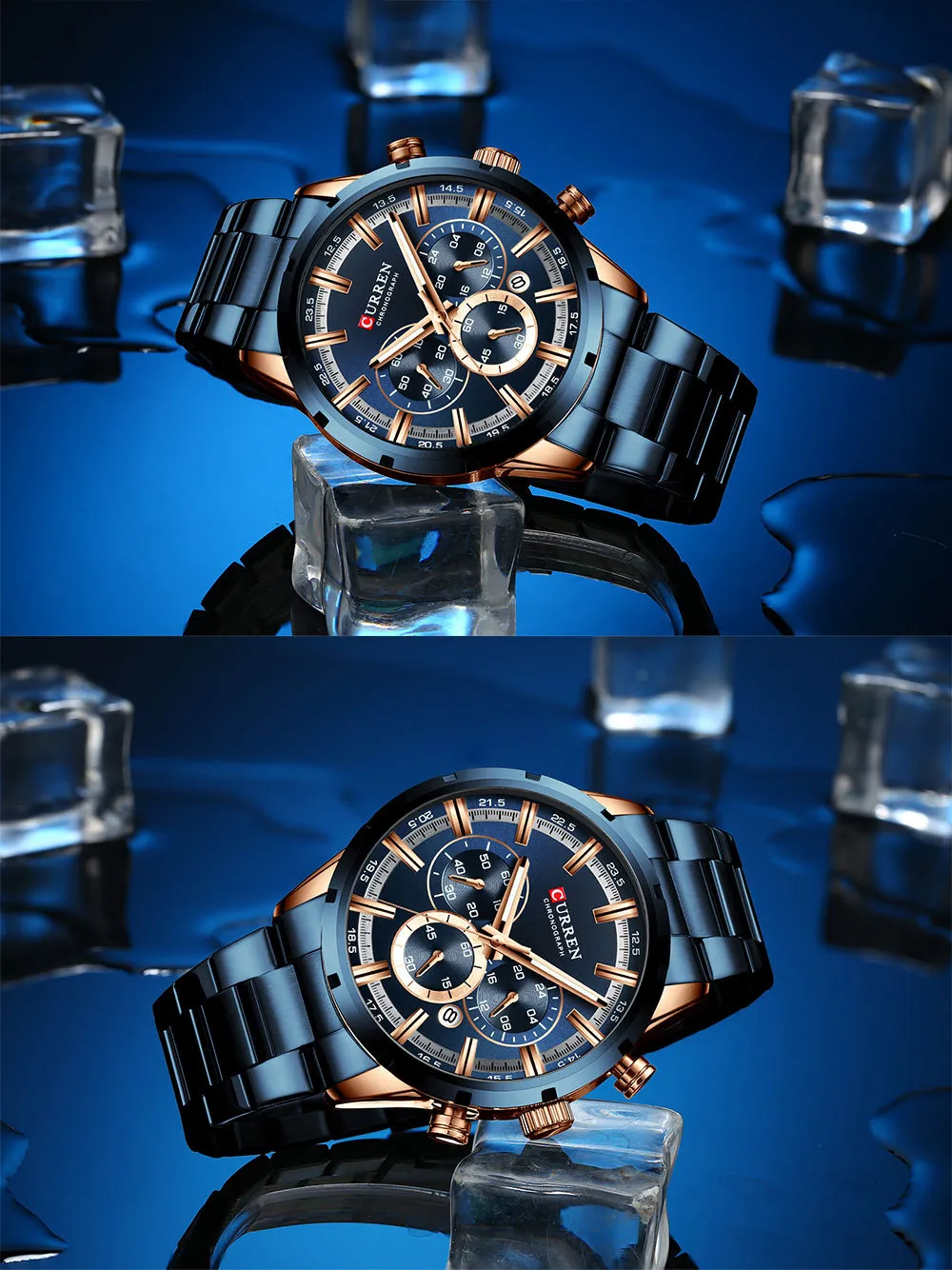 CURREN 8355 Men's Multifunctional Quartz Watch - Waterproof Calendar Wristwatch for Business, Casual Wear - Stainless Steel Band, Round Dial showcase 12
