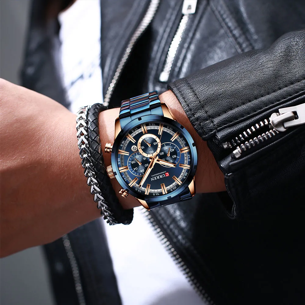 CURREN 8355 Men's Multifunctional Quartz Watch - Waterproof Calendar Wristwatch for Business, Casual Wear - Stainless Steel Band, Round Dial showcase 11