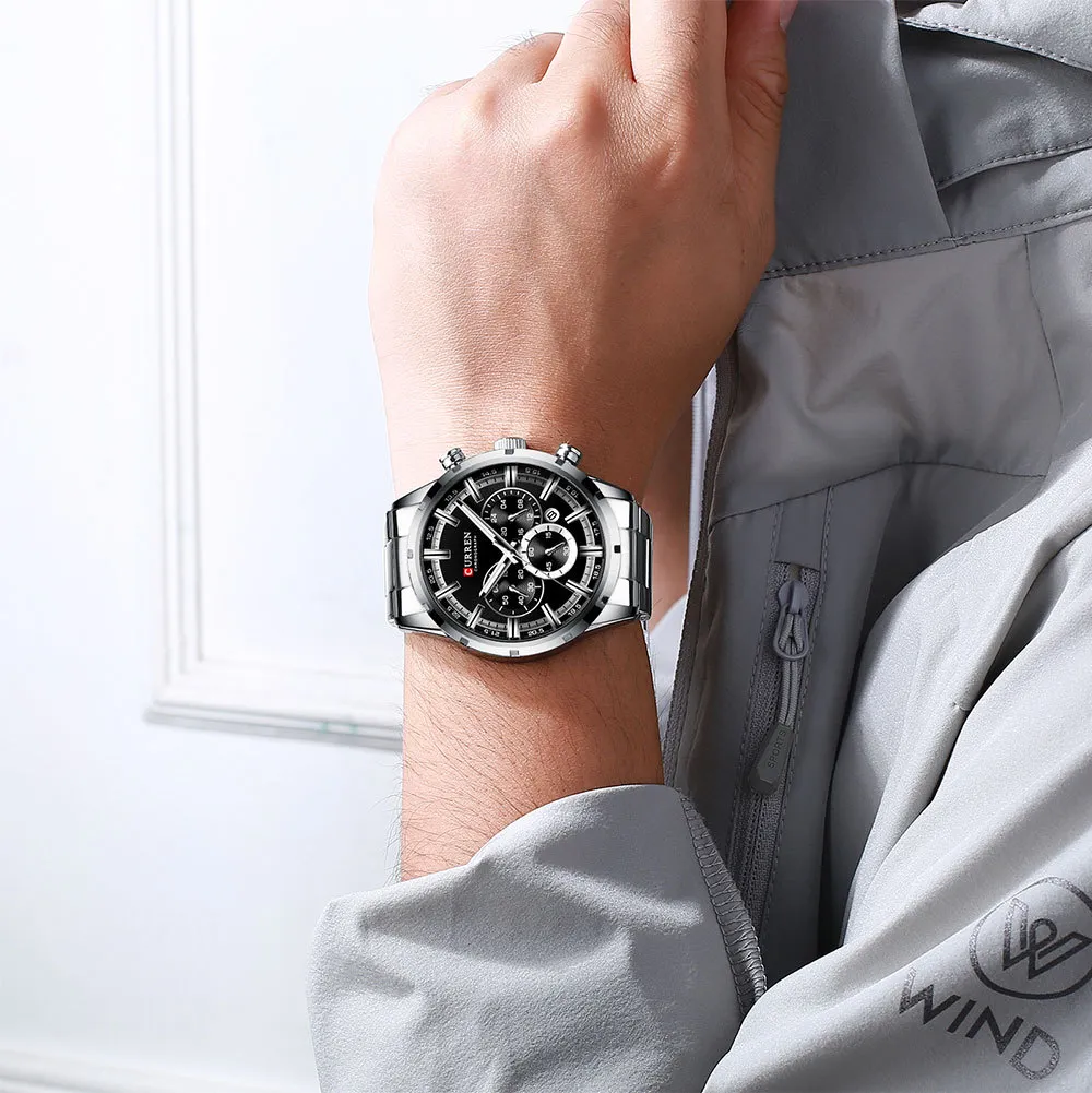 CURREN 8355 Men's Multifunctional Quartz Watch - Waterproof Calendar Wristwatch for Business, Casual Wear - Stainless Steel Band, Round Dial showcase 13