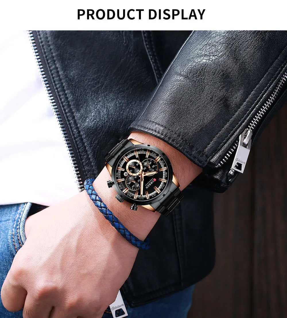 CURREN 8355 Men's Multifunctional Quartz Watch - Waterproof Calendar Wristwatch for Business, Casual Wear - Stainless Steel Band, Round Dial showcase 9