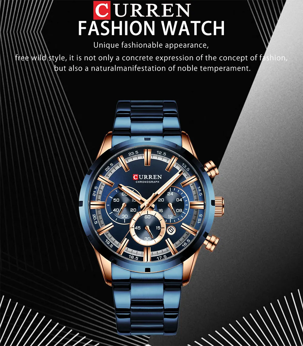 CURREN 8355 Men's Multifunctional Quartz Watch - Waterproof Calendar Wristwatch for Business, Casual Wear - Stainless Steel Band, Round Dial showcase 2