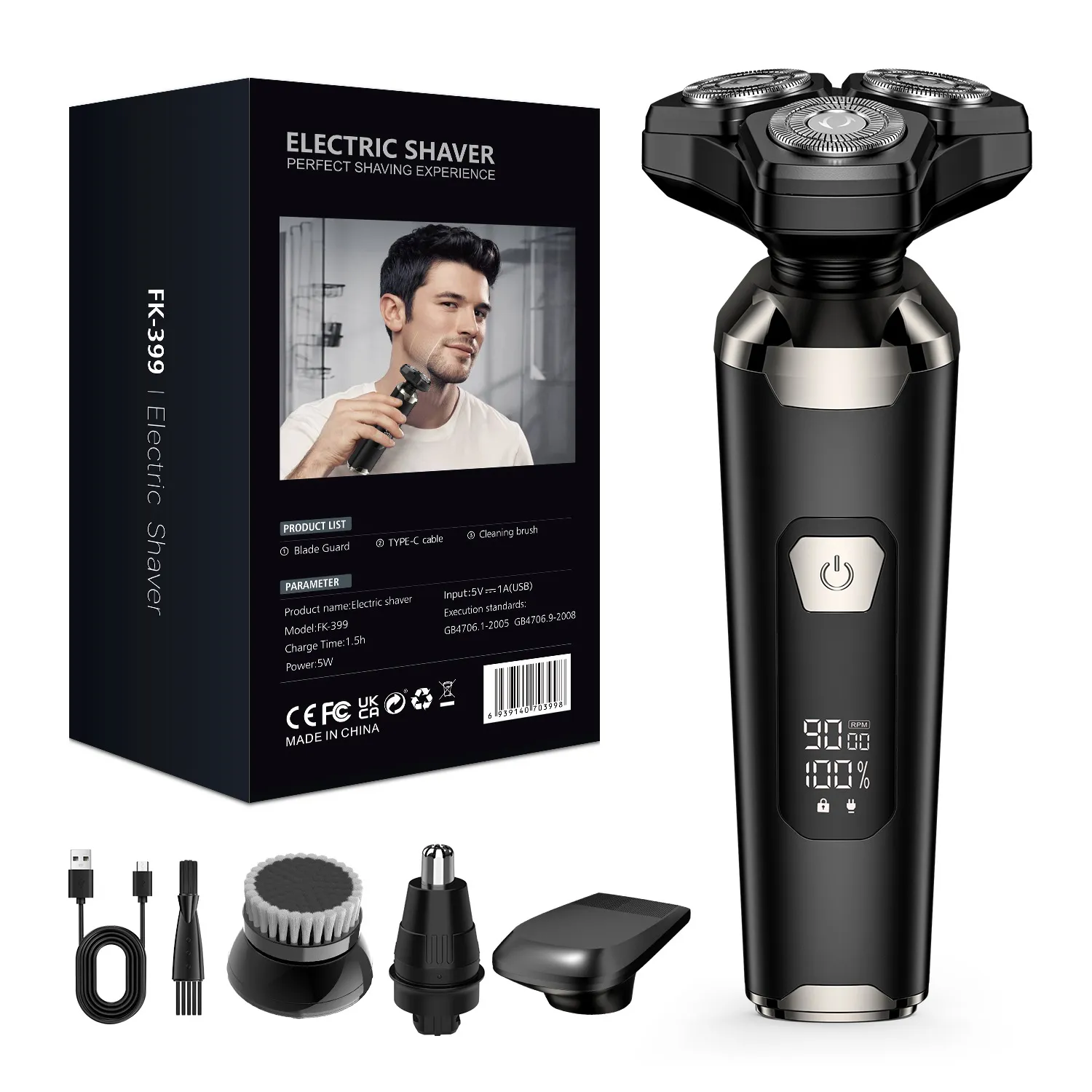 Men's All-In-One Electric Shaver Grooming Kit - Hair, Beard, Nose Trimmer - Magnetic Three-Head Rechargeable Razor for Home & Travel thumbnail 6