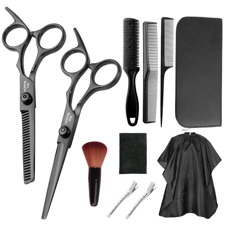 Professional Hair Cutting Scissors Set - 11 Piece Kit for Barbers & Home Use - Includes Thinning Shears, Comb, Clips, and Case thumbnail 3