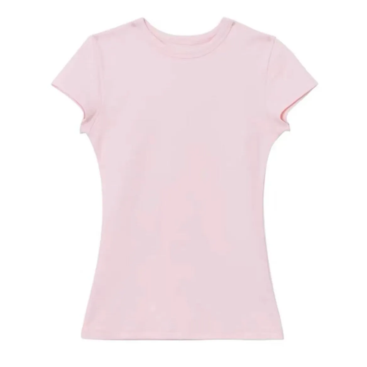 Women's Pink Fitted Short Sleeve T-Shirt - Slim Fit, Tight Waist, Y2K Style Crop Top for Women and Teens thumbnail 7