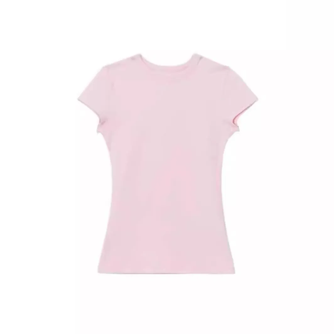 Women's Pink Fitted Short Sleeve T-Shirt - Slim Fit, Tight Waist, Y2K Style Crop Top for Women and Teens thumbnail 5