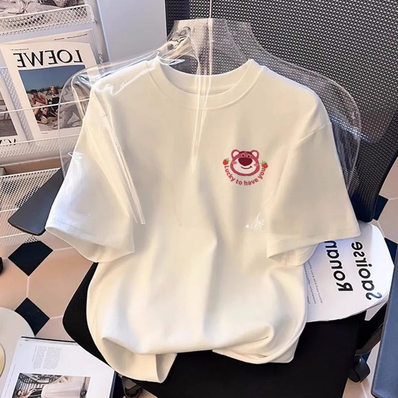 Women's White Cotton Short Sleeve T-Shirt - Casual Summer Top with Simple Design, Loose Fit, Comfortable Everyday Wear, Trendy 2025 Style thumbnail 2