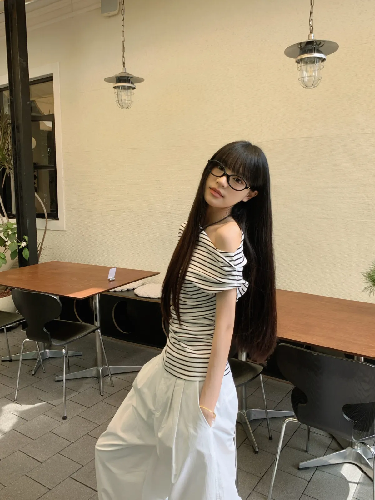 Off-Shoulder Striped T-Shirt for Women - Summer Short Sleeve Elegant Top - Korean Style Thin and Lightweight Blouse showcase 10