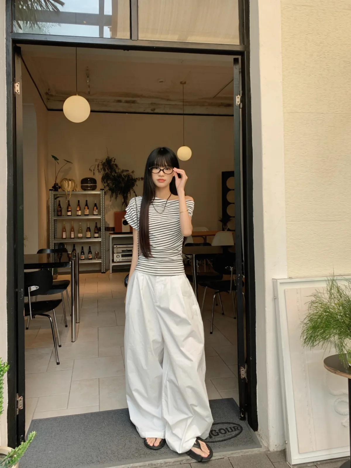 Off-Shoulder Striped T-Shirt for Women - Summer Short Sleeve Elegant Top - Korean Style Thin and Lightweight Blouse showcase 11
