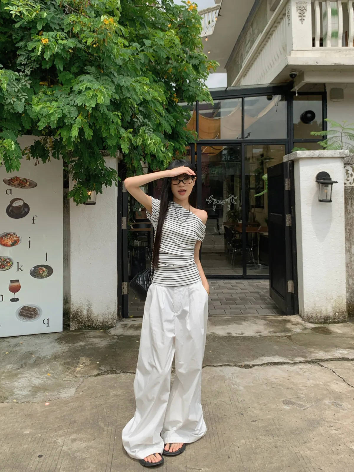 Off-Shoulder Striped T-Shirt for Women - Summer Short Sleeve Elegant Top - Korean Style Thin and Lightweight Blouse showcase 12
