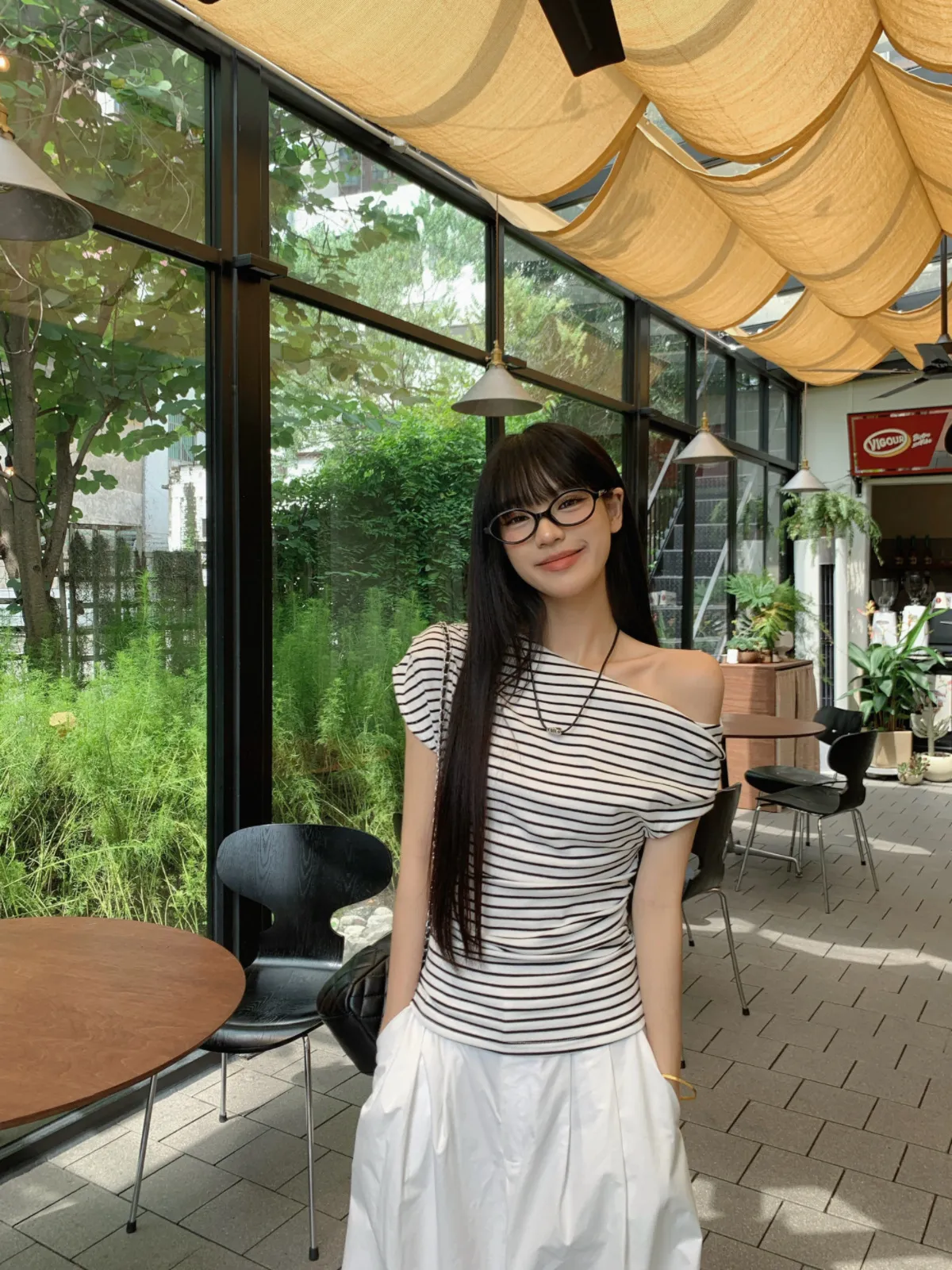 Off-Shoulder Striped T-Shirt for Women - Summer Short Sleeve Elegant Top - Korean Style Thin and Lightweight Blouse showcase 2