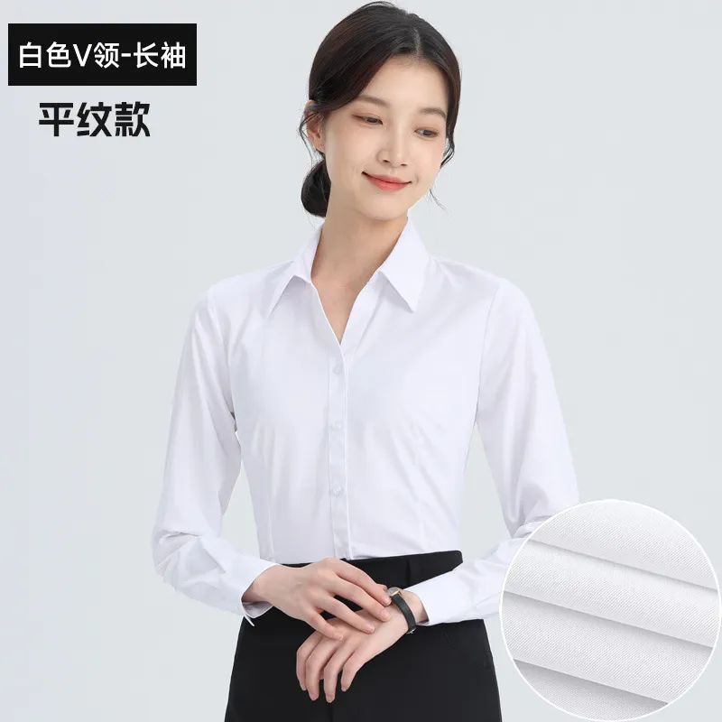 V-Neck - White Long Sleeve (Plain)