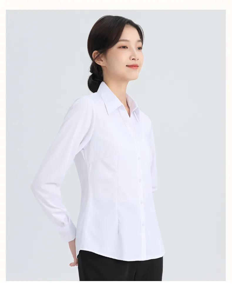 Women's White Long Sleeve Dress Shirt - Elegant Korean Style Slim Fit Work Blouse - Professional Office Attire, Spring & Autumn Inner Top showcase 14