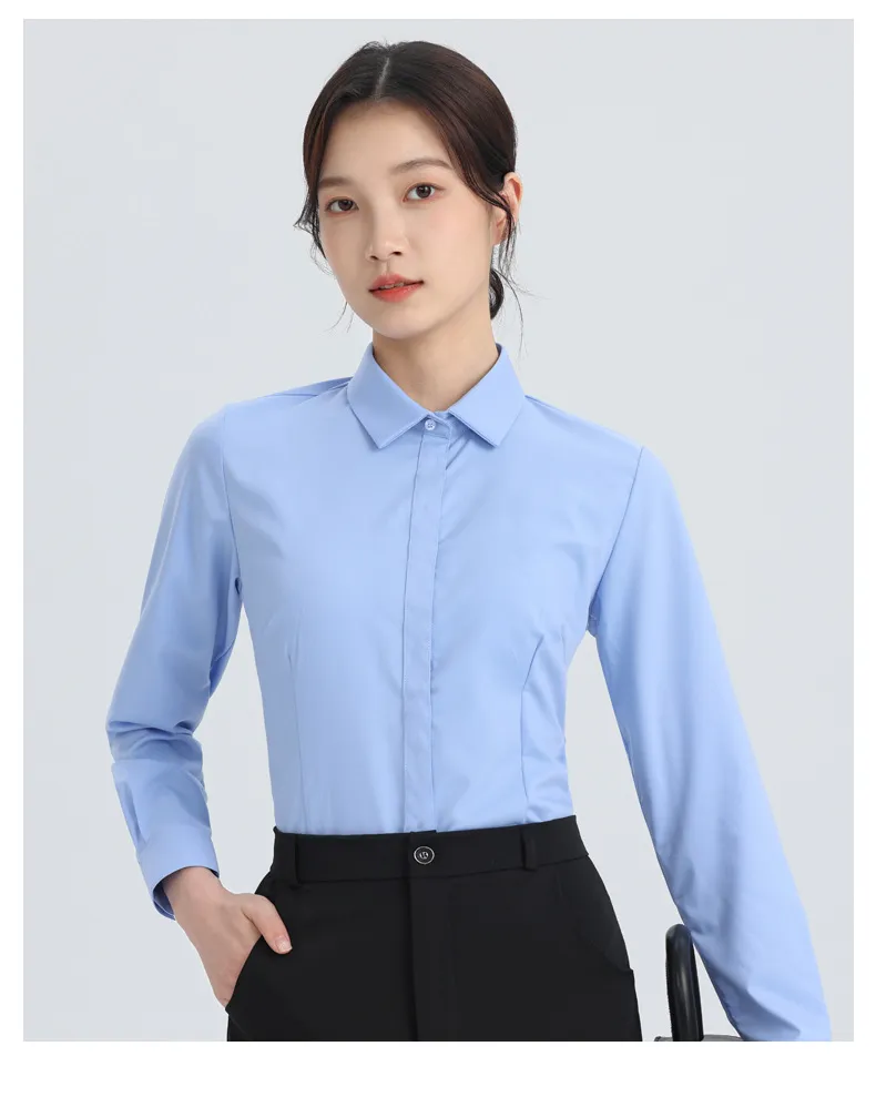 Women's White Long Sleeve Dress Shirt - Elegant Korean Style Slim Fit Work Blouse - Professional Office Attire, Spring & Autumn Inner Top showcase 19