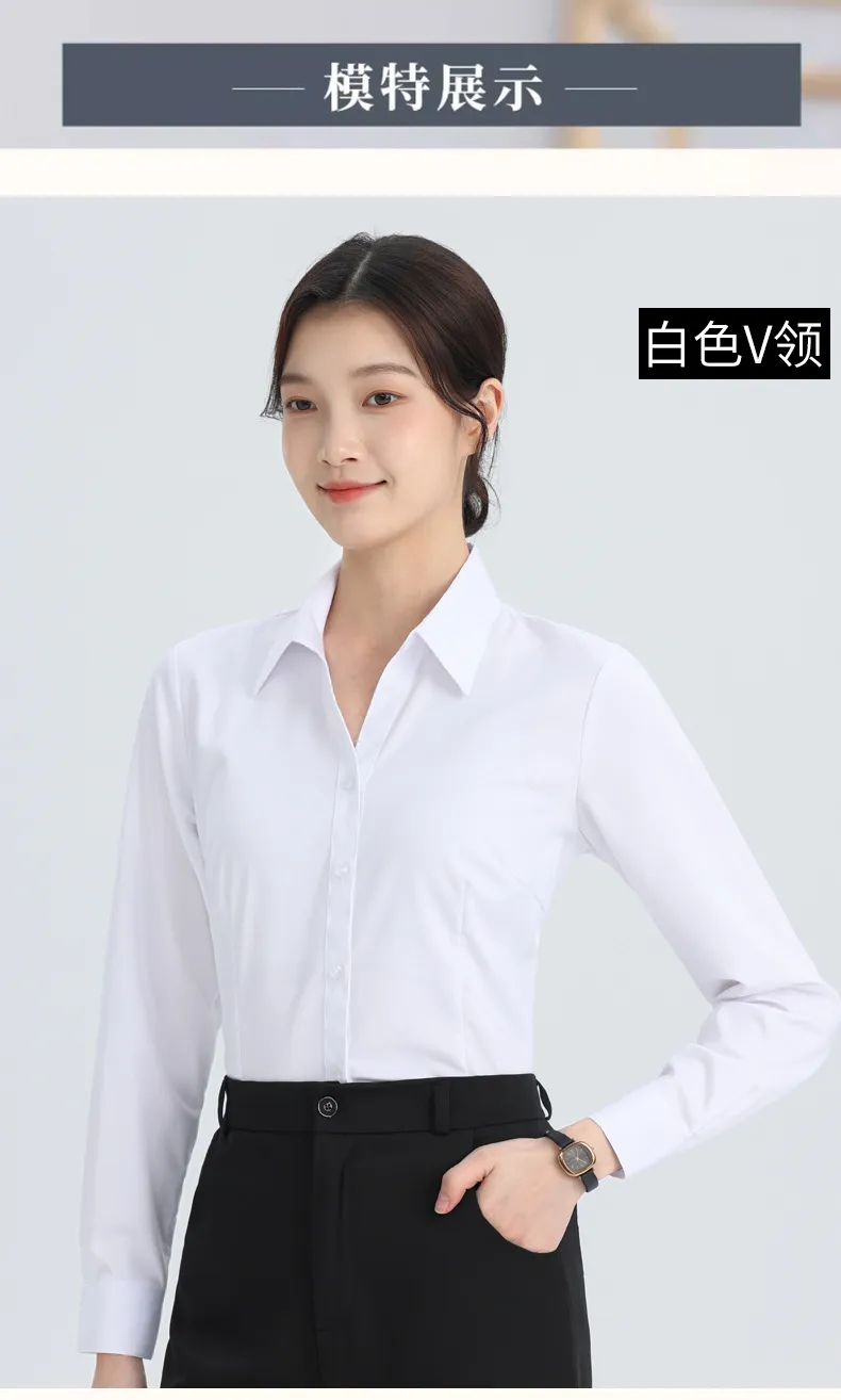 Women's White Long Sleeve Dress Shirt - Elegant Korean Style Slim Fit Work Blouse - Professional Office Attire, Spring & Autumn Inner Top showcase 8