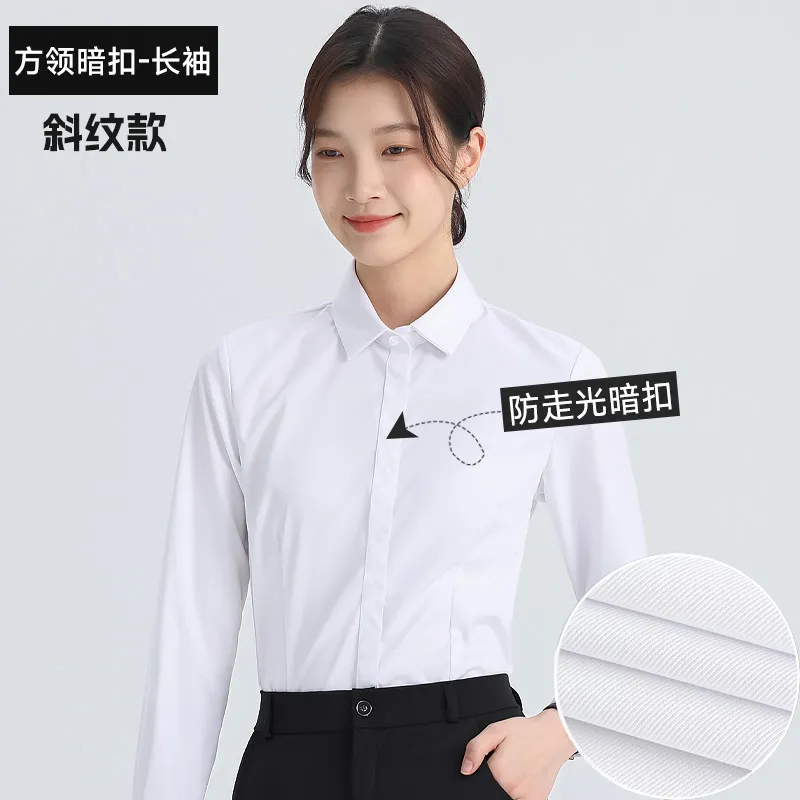 Women's White Long Sleeve Dress Shirt - Elegant Korean Style Slim Fit Work Blouse - Professional Office Attire, Spring & Autumn Inner Top thumbnail 10