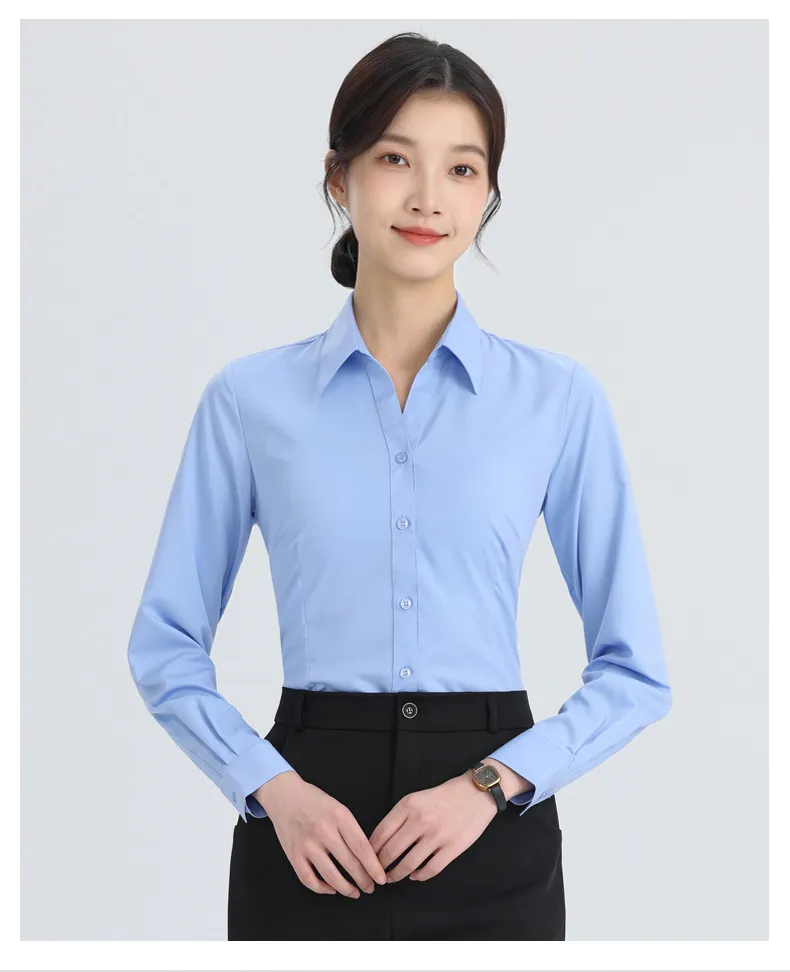 Women's White Long Sleeve Dress Shirt - Elegant Korean Style Slim Fit Work Blouse - Professional Office Attire, Spring & Autumn Inner Top showcase 17