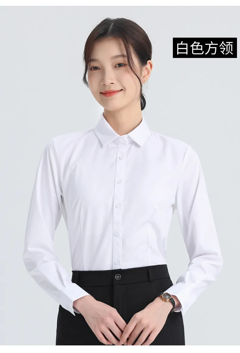 Women's White Long Sleeve Dress Shirt - Elegant Korean Style Slim Fit Work Blouse - Professional Office Attire, Spring & Autumn Inner Top showcase 10