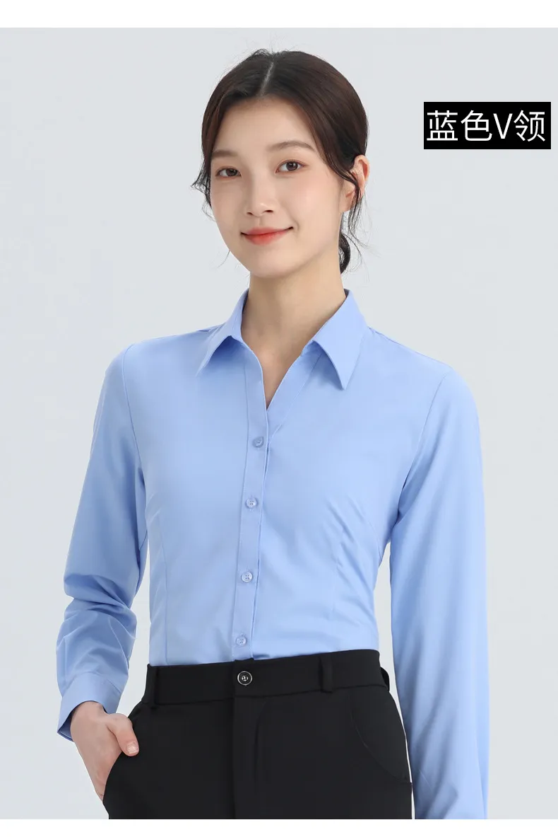 Women's White Long Sleeve Dress Shirt - Elegant Korean Style Slim Fit Work Blouse - Professional Office Attire, Spring & Autumn Inner Top showcase 11