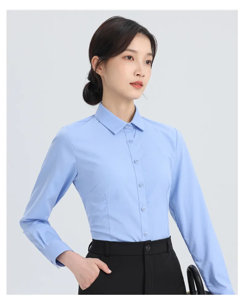 Women's White Long Sleeve Dress Shirt - Elegant Korean Style Slim Fit Work Blouse - Professional Office Attire, Spring & Autumn Inner Top showcase 18