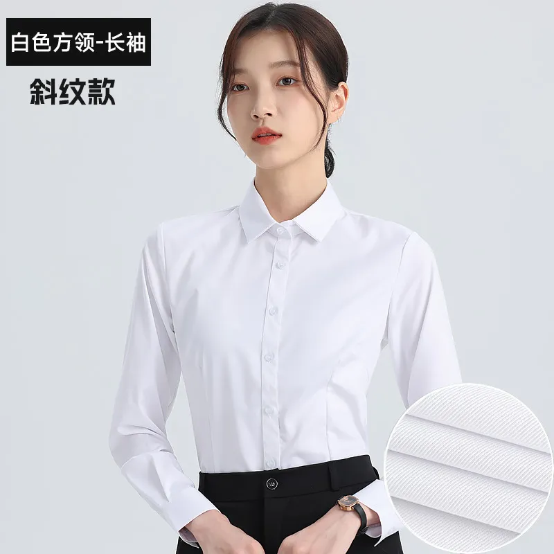Women's White Long Sleeve Dress Shirt - Elegant Korean Style Slim Fit Work Blouse - Professional Office Attire, Spring & Autumn Inner Top thumbnail 9