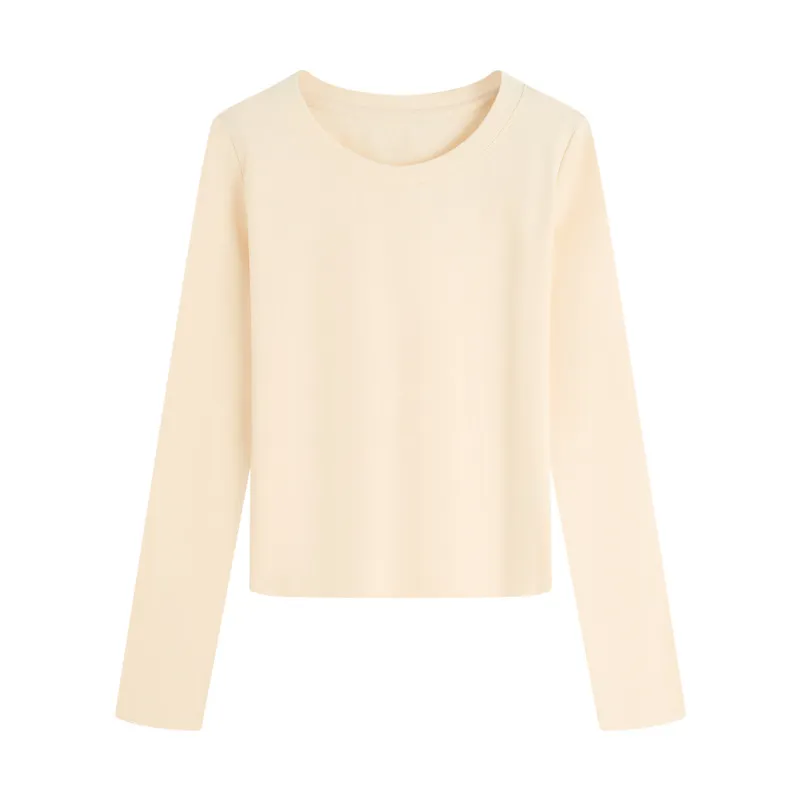 Women's Long Sleeve Round Neck T-Shirt - Slim Fit Casual Top for Spring & Fall - Stylish Bottoming Shirt thumbnail 7