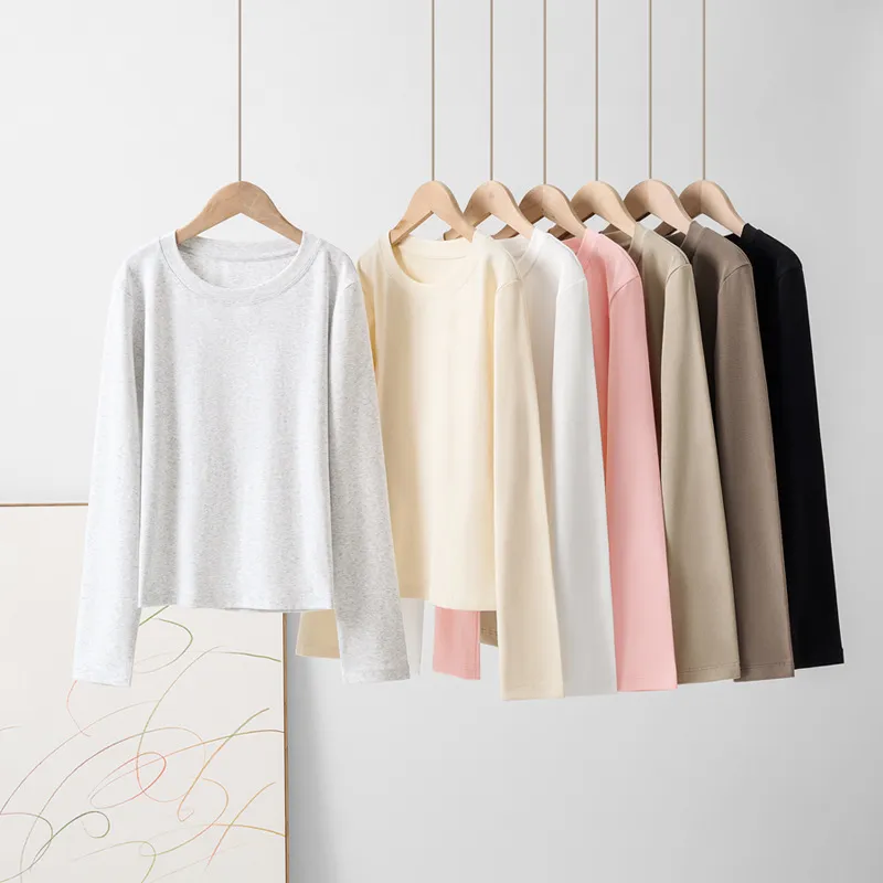Women's Long Sleeve Round Neck T-Shirt - Slim Fit Casual Top for Spring & Fall - Stylish Bottoming Shirt thumbnail 1