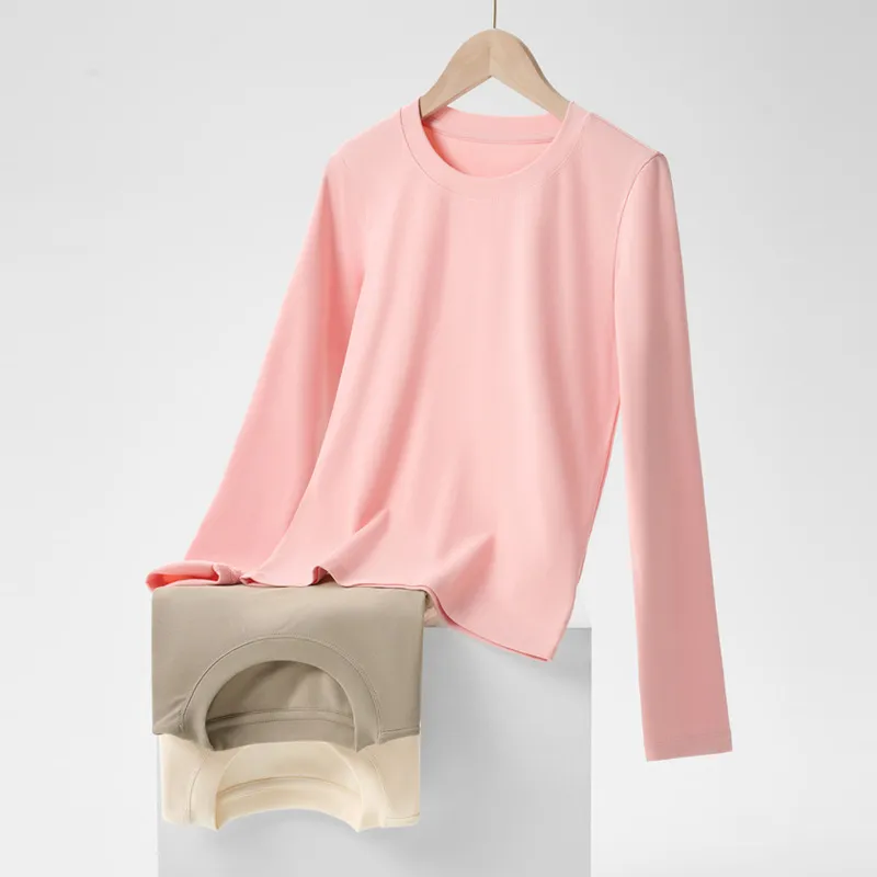 Women's Long Sleeve Round Neck T-Shirt - Slim Fit Casual Top for Spring & Fall - Stylish Bottoming Shirt thumbnail 3