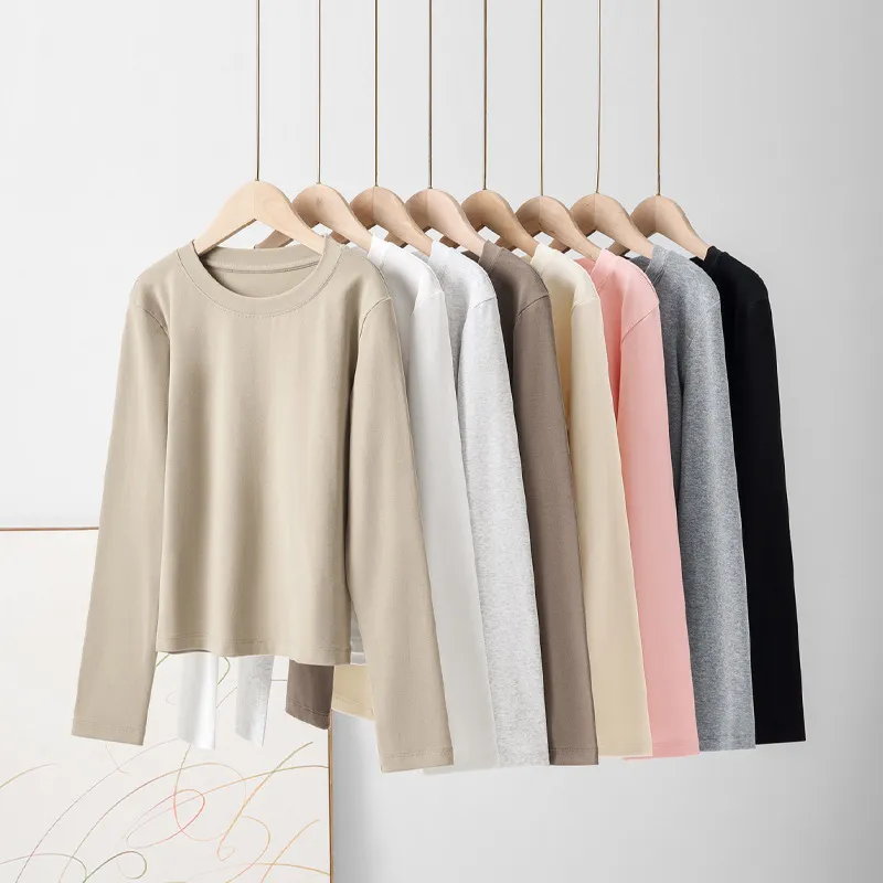Women's Long Sleeve Round Neck T-Shirt - Slim Fit Casual Top for Spring & Fall - Stylish Bottoming Shirt thumbnail 2