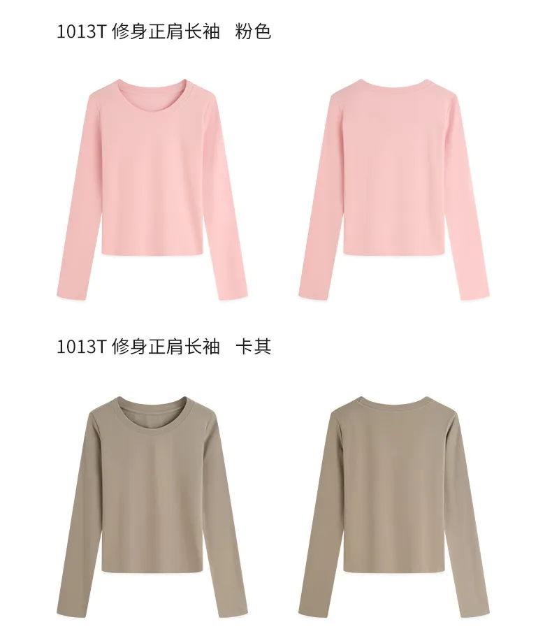 Women's Long Sleeve Round Neck T-Shirt - Slim Fit Casual Top for Spring & Fall - Stylish Bottoming Shirt showcase 19