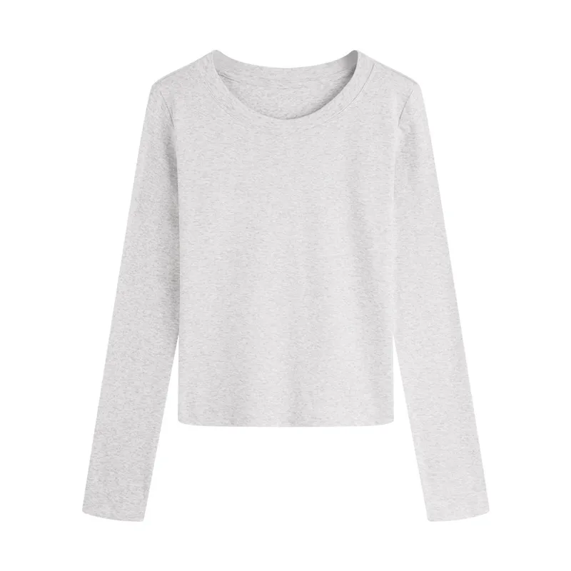 Women's Long Sleeve Round Neck T-Shirt - Slim Fit Casual Top for Spring & Fall - Stylish Bottoming Shirt thumbnail 5