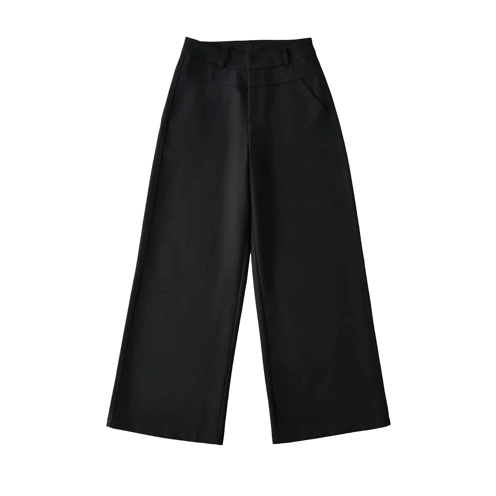 Women's High-Waisted Wide Leg Trousers - Elegant Straight Leg Suit Pants for Autumn, Drapey, Simple, Old Money Style, Long Length thumbnail 3
