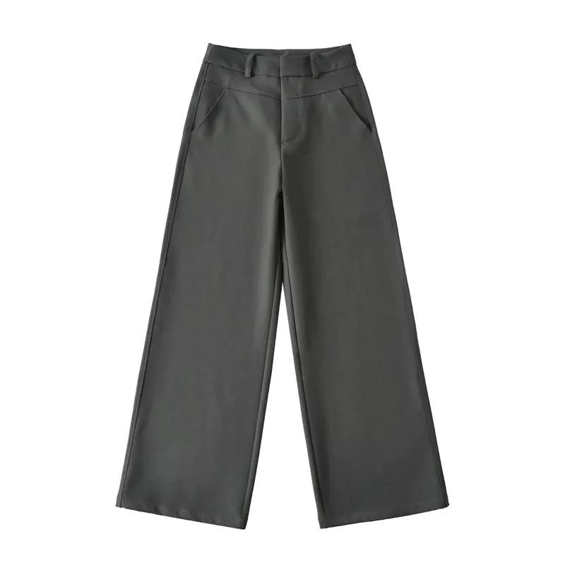 Women's High-Waisted Wide Leg Trousers - Elegant Straight Leg Suit Pants for Autumn, Drapey, Simple, Old Money Style, Long Length showcase 7