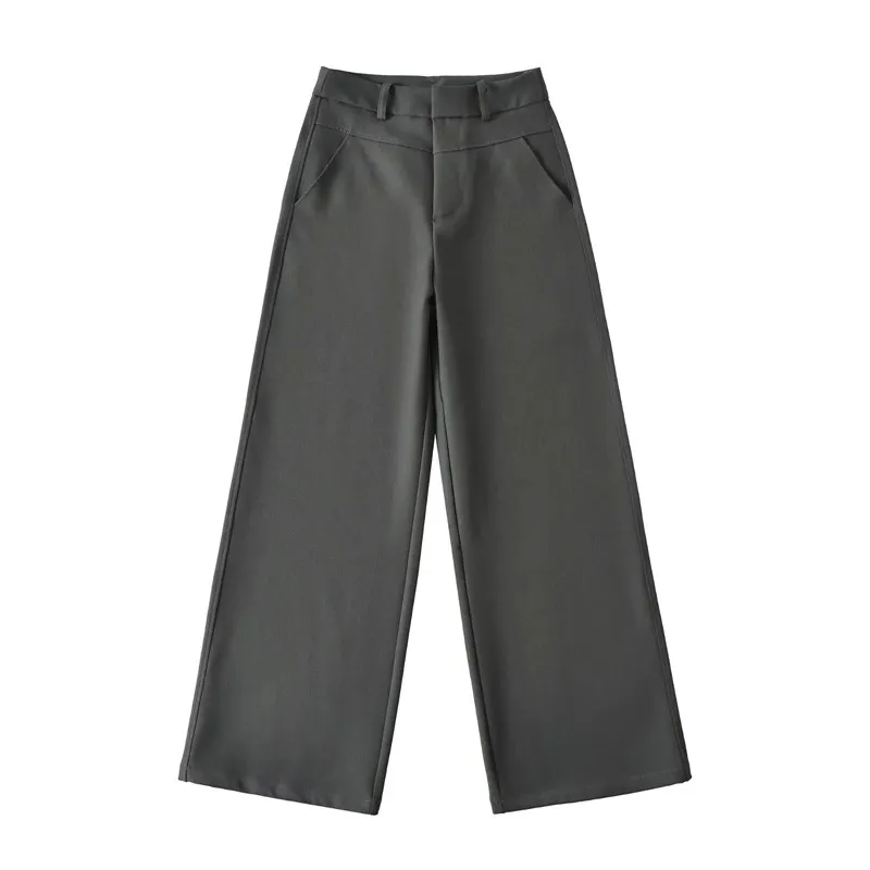 Women's High-Waisted Wide Leg Trousers - Elegant Straight Leg Suit Pants for Autumn, Drapey, Simple, Old Money Style, Long Length thumbnail 7