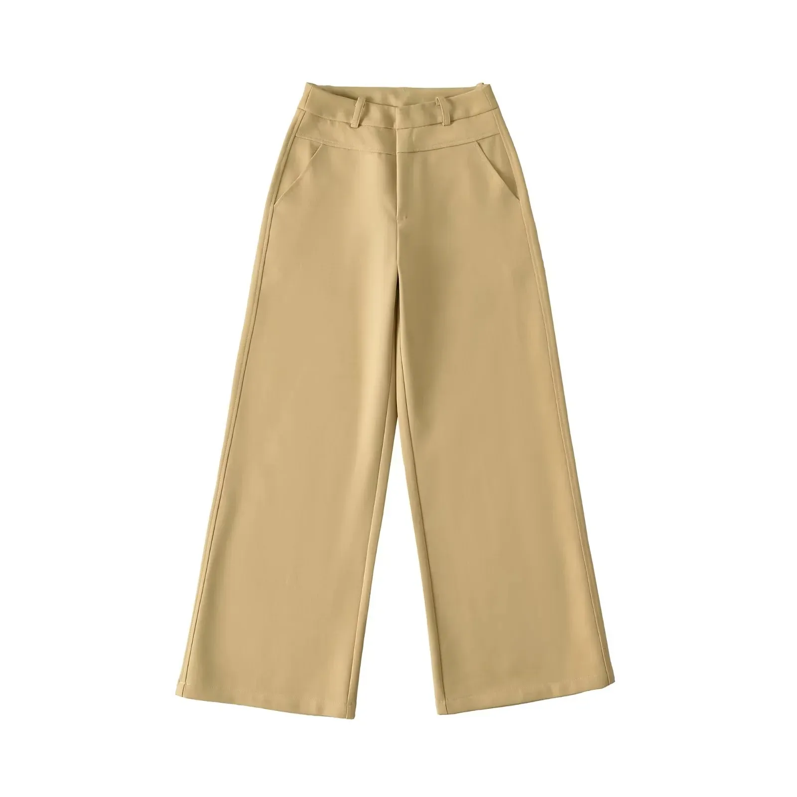Women's High-Waisted Wide Leg Trousers - Elegant Straight Leg Suit Pants for Autumn, Drapey, Simple, Old Money Style, Long Length thumbnail 5