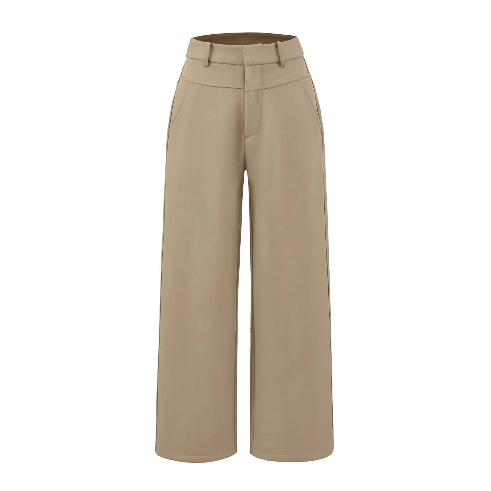 Women's High-Waisted Wide Leg Trousers - Elegant Straight Leg Suit Pants for Autumn, Drapey, Simple, Old Money Style, Long Length thumbnail 8