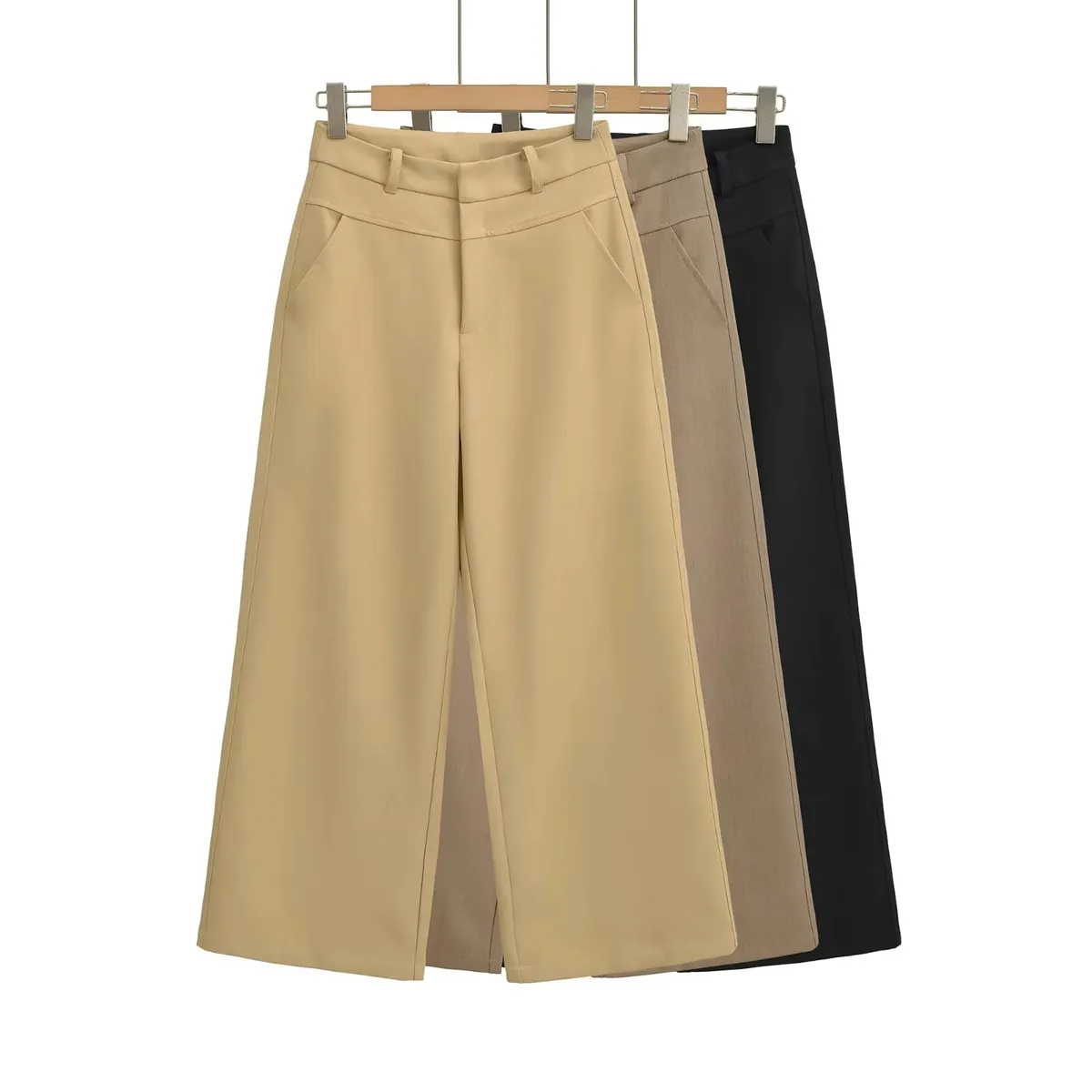 Women's High-Waisted Wide Leg Trousers - Elegant Straight Leg Suit Pants for Autumn, Drapey, Simple, Old Money Style, Long Length showcase 3