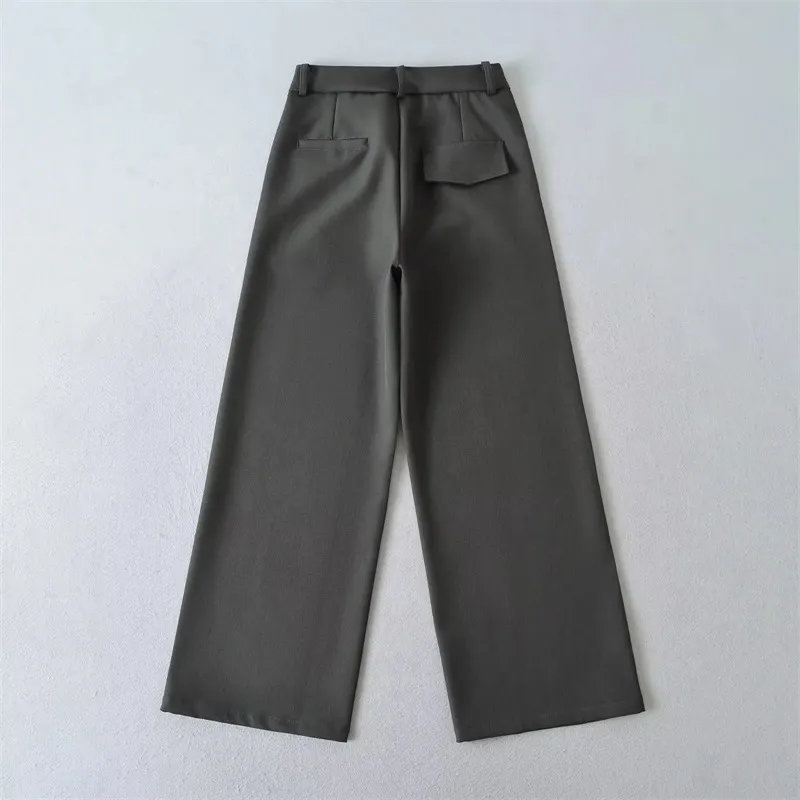 Women's High-Waisted Wide Leg Trousers - Elegant Straight Leg Suit Pants for Autumn, Drapey, Simple, Old Money Style, Long Length showcase 15