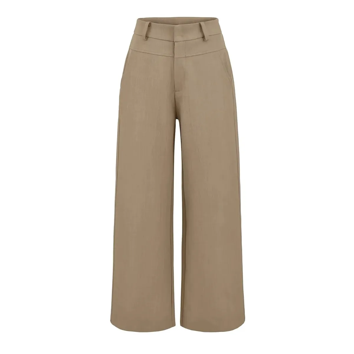 Women's High-Waisted Wide Leg Trousers - Elegant Straight Leg Suit Pants for Autumn, Drapey, Simple, Old Money Style, Long Length showcase 4