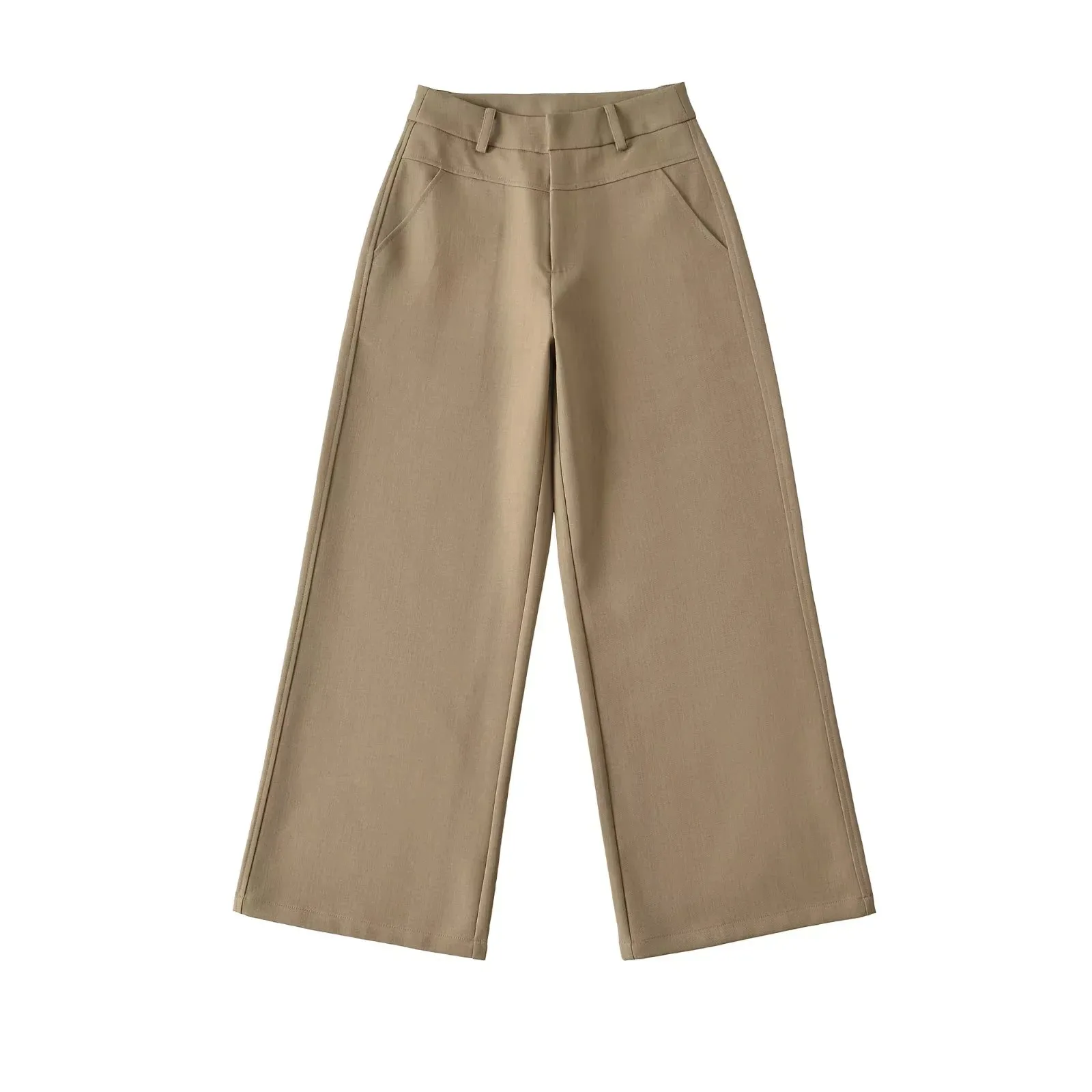 Women's High-Waisted Wide Leg Trousers - Elegant Straight Leg Suit Pants for Autumn, Drapey, Simple, Old Money Style, Long Length thumbnail 4