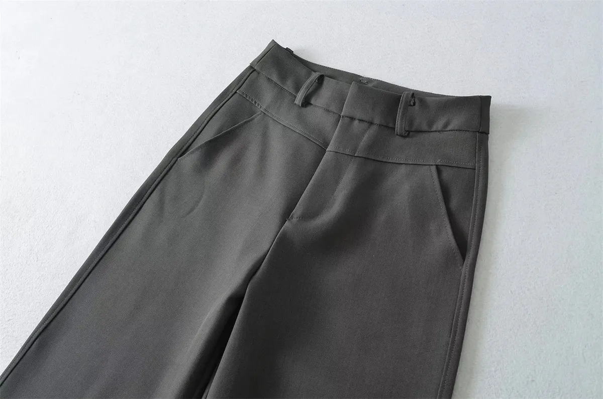 Women's High-Waisted Wide Leg Trousers - Elegant Straight Leg Suit Pants for Autumn, Drapey, Simple, Old Money Style, Long Length showcase 11
