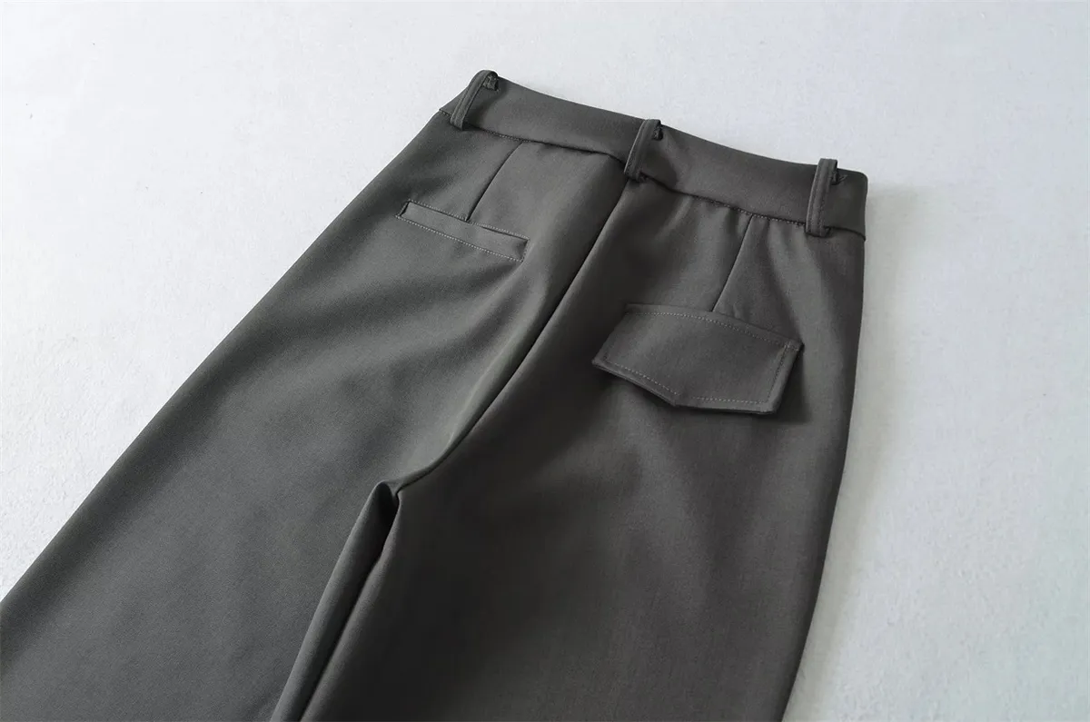 Women's High-Waisted Wide Leg Trousers - Elegant Straight Leg Suit Pants for Autumn, Drapey, Simple, Old Money Style, Long Length showcase 16