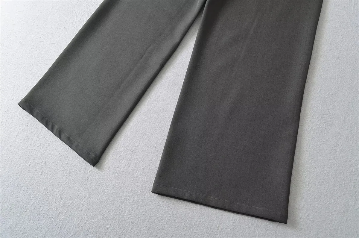 Women's High-Waisted Wide Leg Trousers - Elegant Straight Leg Suit Pants for Autumn, Drapey, Simple, Old Money Style, Long Length showcase 17