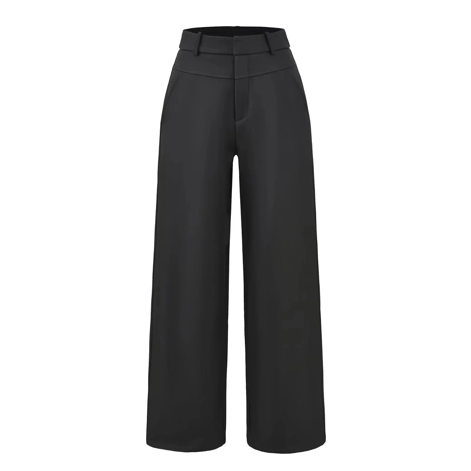 Women's High-Waisted Wide Leg Trousers - Elegant Straight Leg Suit Pants for Autumn, Drapey, Simple, Old Money Style, Long Length thumbnail 6